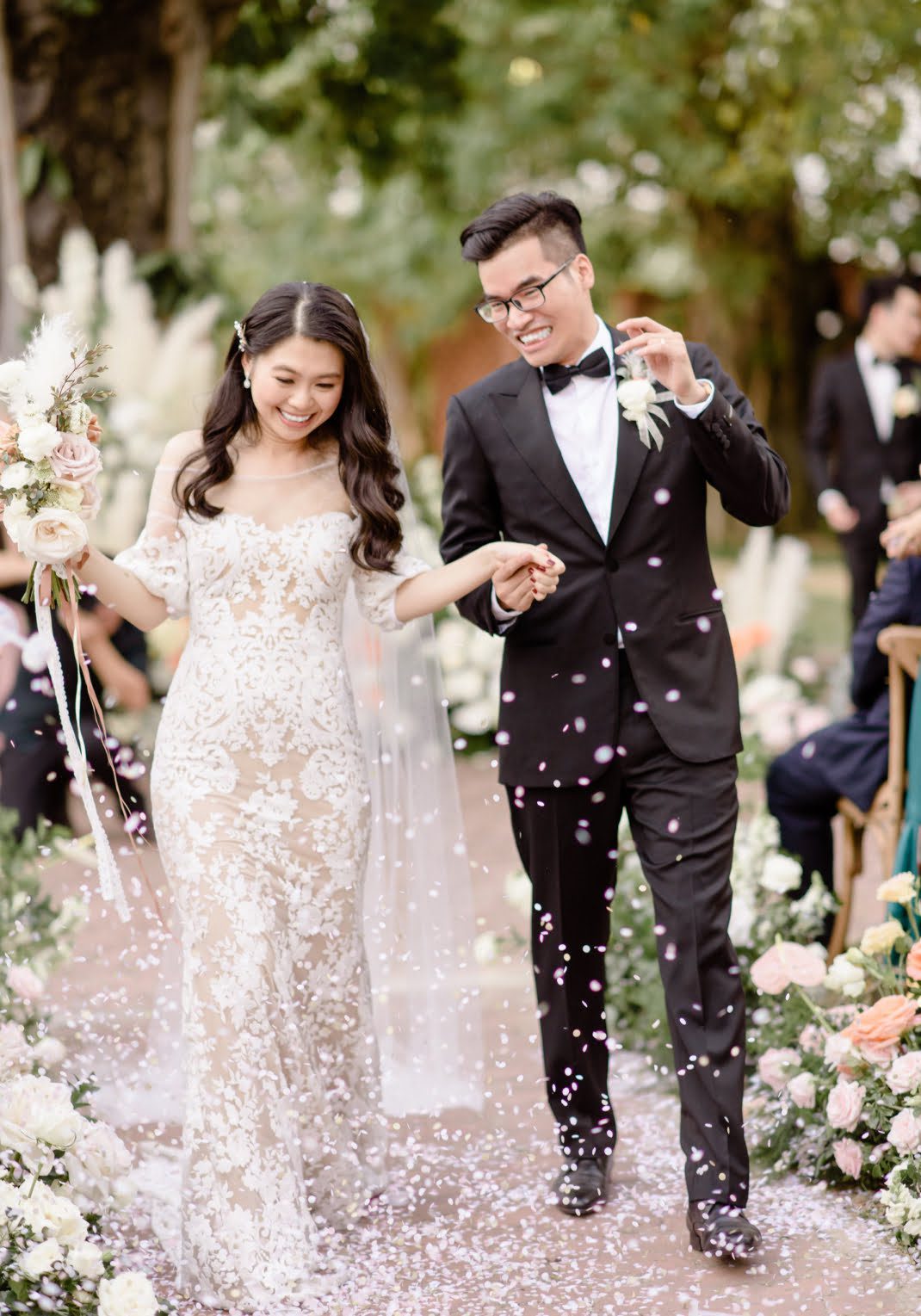 Cascading Flowers at a Saigon Riverside Wedding in Vietnam
